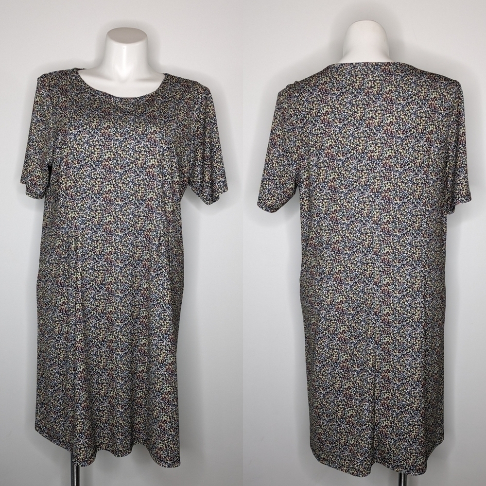 NWT CJ Banks blue pink yellow ditzy floral short sleeve knee length dress 1X
